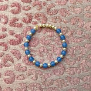 Handmade Blue Bead and Pearl Bead Bracelet